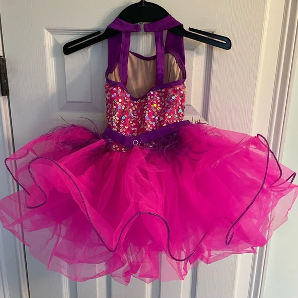 Kids Fuchsia and Purple Sequin Dance Costume - Picture 2 of 3